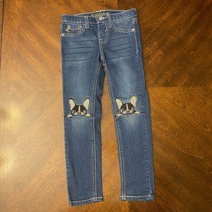 Vigoss French Bulldog Little Girls Jeans - Size 5 OR 6 - Great Shape & Adorable!